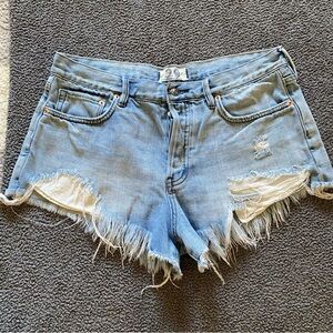 We The Free distressed fringe denim shorts